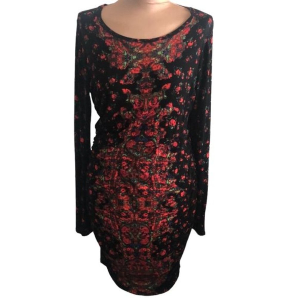 Guess Floral Red Black Dress Sz XL